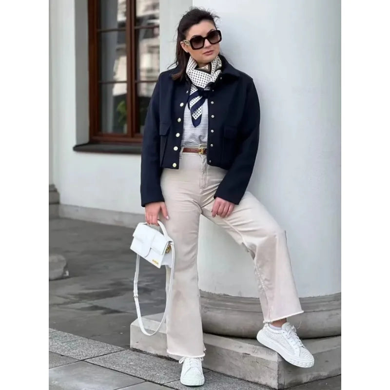 Women's Cropped Button-Up Bomber Jacket
