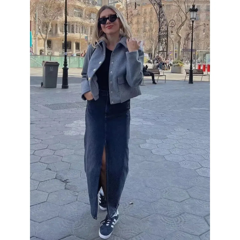 Women's Cropped Button-Up Bomber Jacket