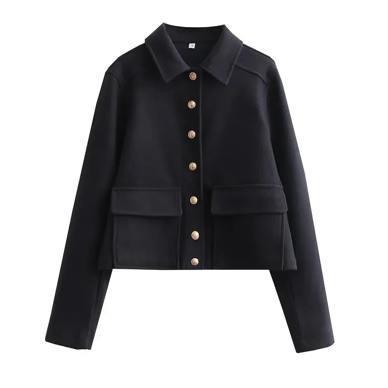 Women's Cropped Button-Up Bomber Jacket