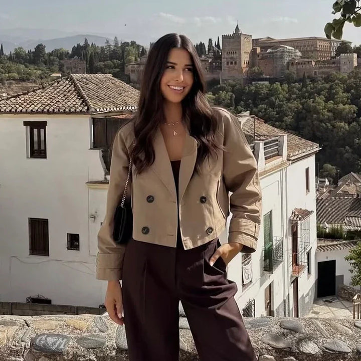 Women's Cropped Double-Breasted Trench Jacket