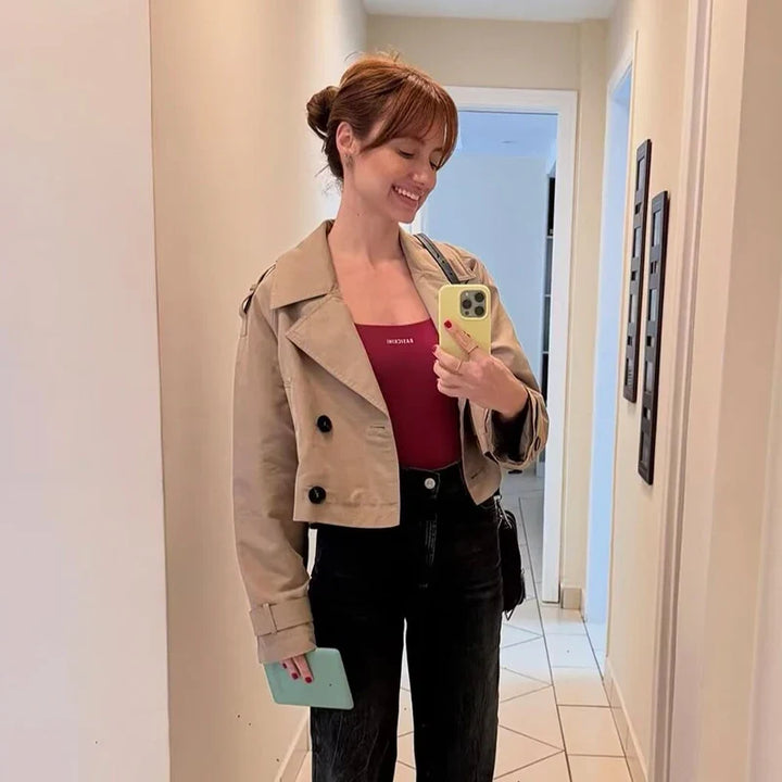 Women's Cropped Double-Breasted Trench Jacket