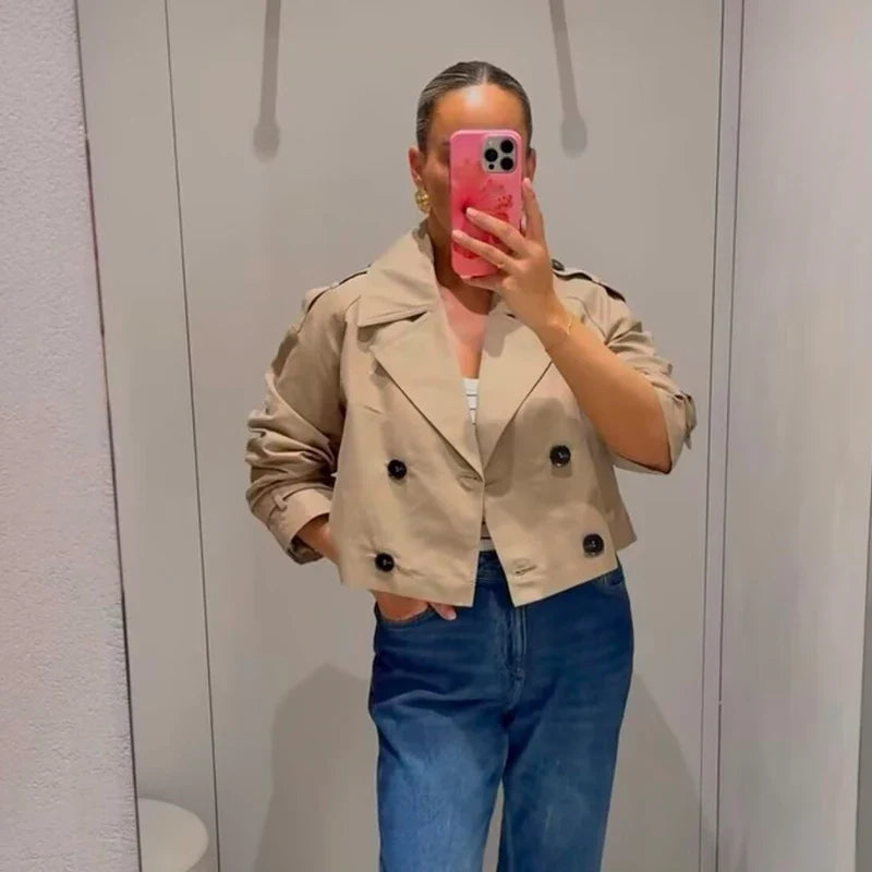 Women's Cropped Double-Breasted Trench Jacket