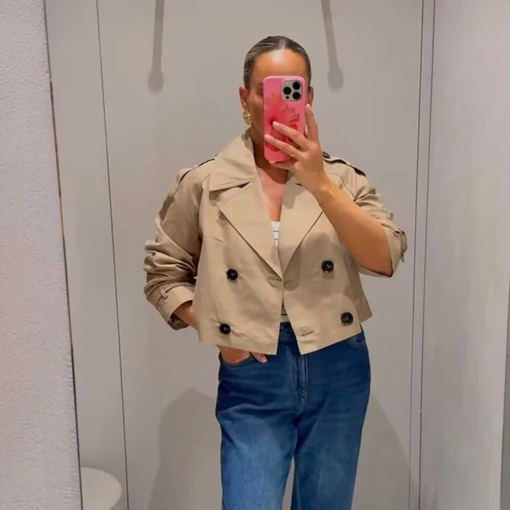 Women's Cropped Double-Breasted Trench Jacket