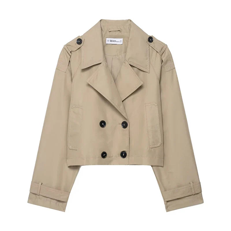 Women's Cropped Double-Breasted Trench Jacket