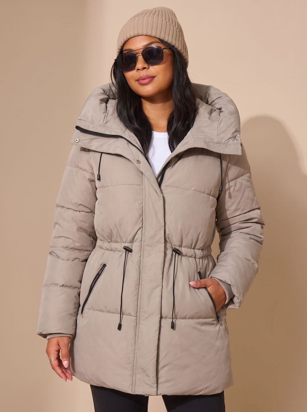Women's Cropped Puffer Jacket with Faux Fur Hood
