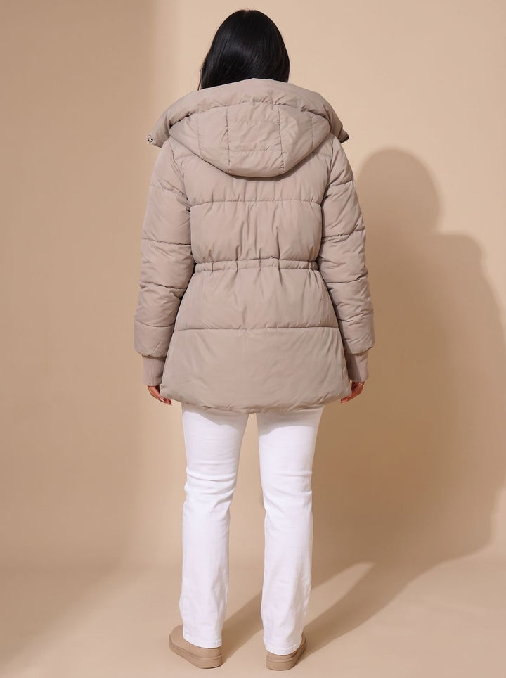 Women's Cropped Puffer Jacket with Faux Fur Hood