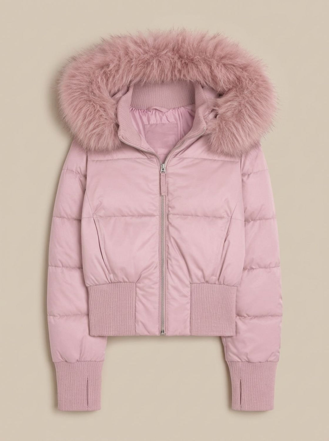 Women's Cropped Puffer Jacket with Faux Fur Hood