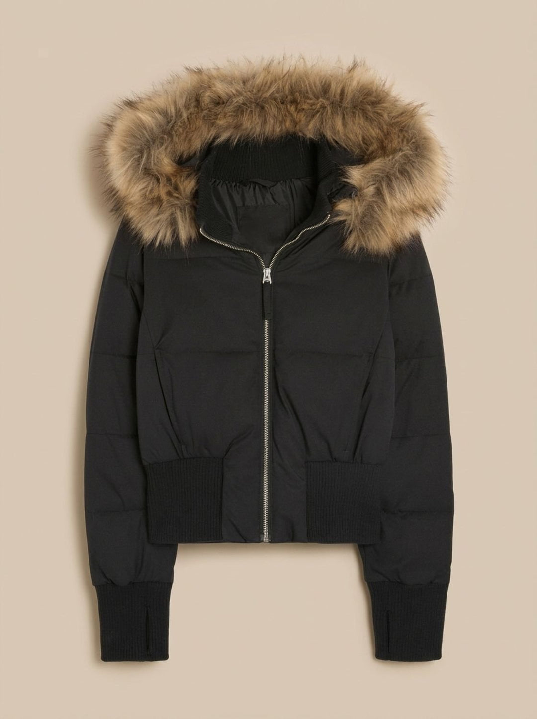 Women's Cropped Puffer Jacket with Faux Fur Hood