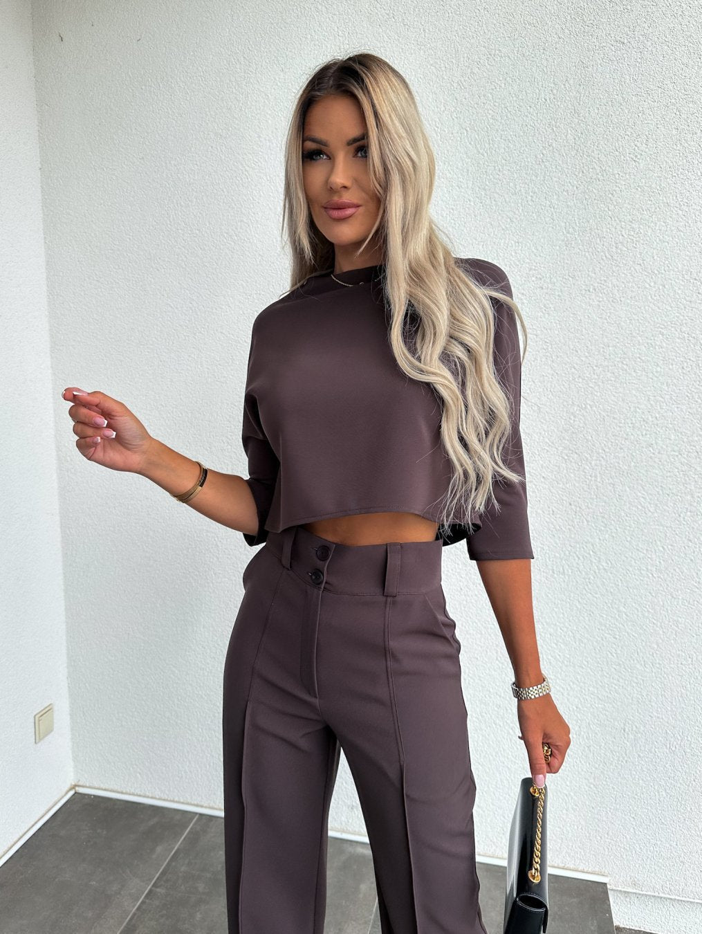 Women's Cropped Top and Wide-Leg Trouser Set