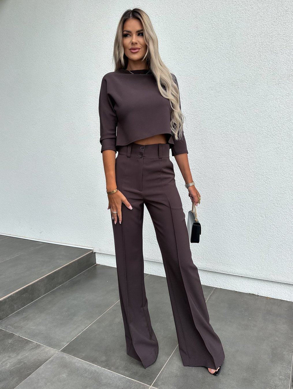 Women's Cropped Top and Wide-Leg Trouser Set