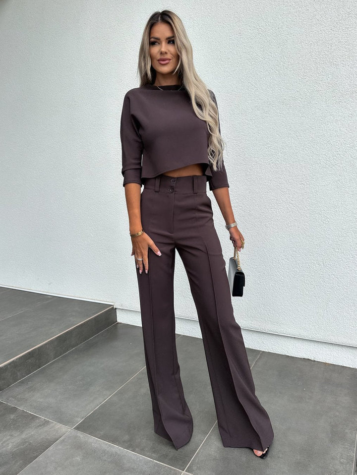 Women's Cropped Top and Wide-Leg Trouser Set