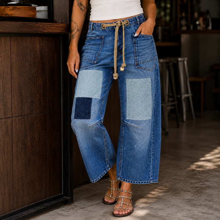 Women's Cropped Wide-Leg Patchwork Jeans