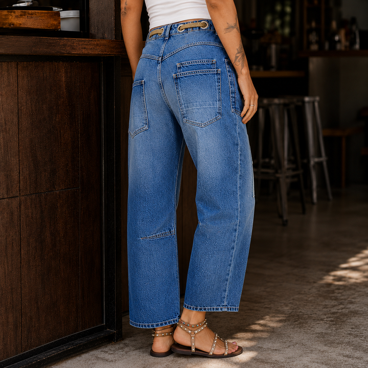 Women's Cropped Wide-Leg Patchwork Jeans