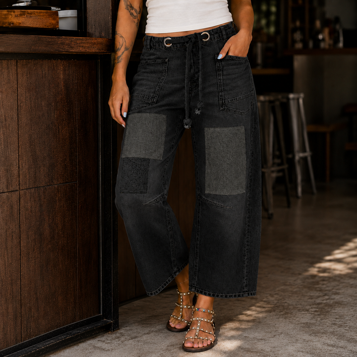 Women's Cropped Wide-Leg Patchwork Jeans
