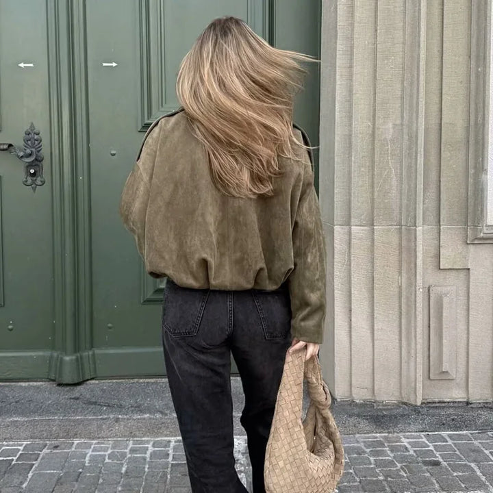 Women's Cropped Zip-Front Bomber Jacket