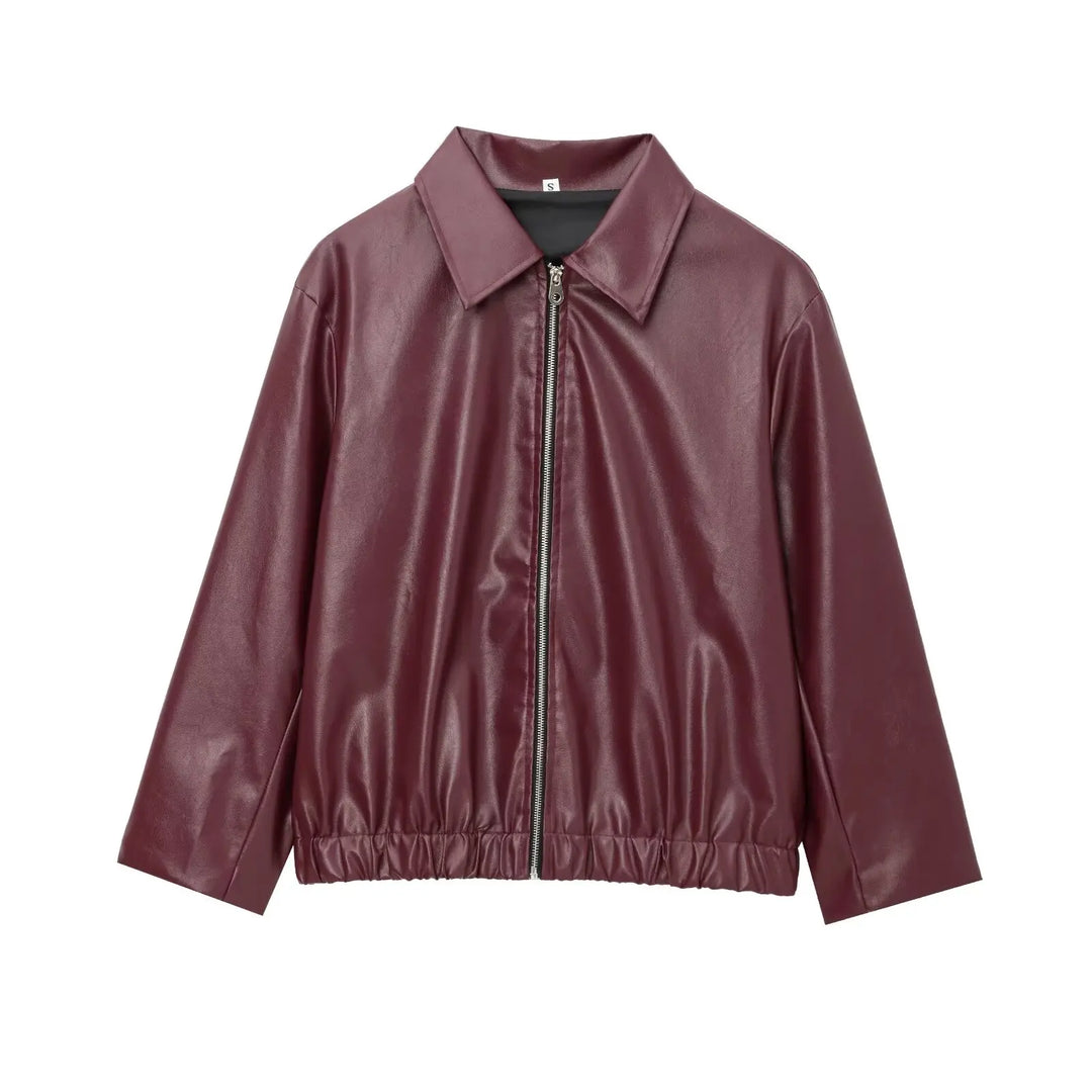 Women's Cropped Zip-Front Leather-Look Jacket