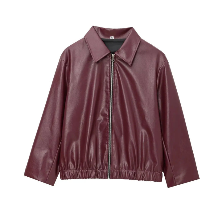Women's Cropped Zip-Front Leather-Look Jacket