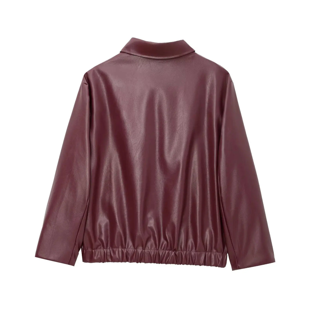 Women's Cropped Zip-Front Leather-Look Jacket