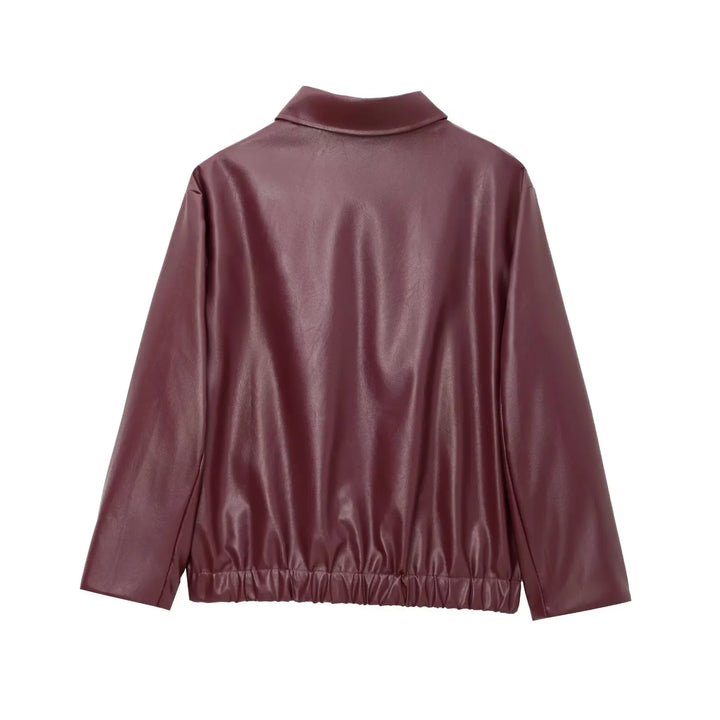 Women's Cropped Zip-Front Leather-Look Jacket