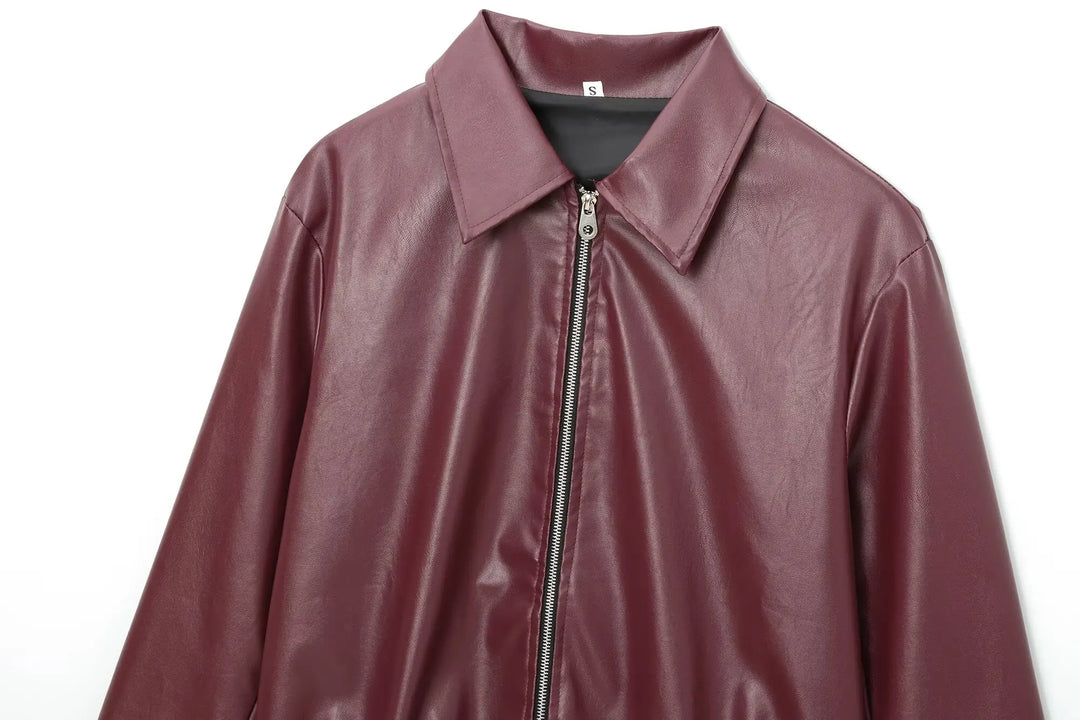 Women's Cropped Zip-Front Leather-Look Jacket