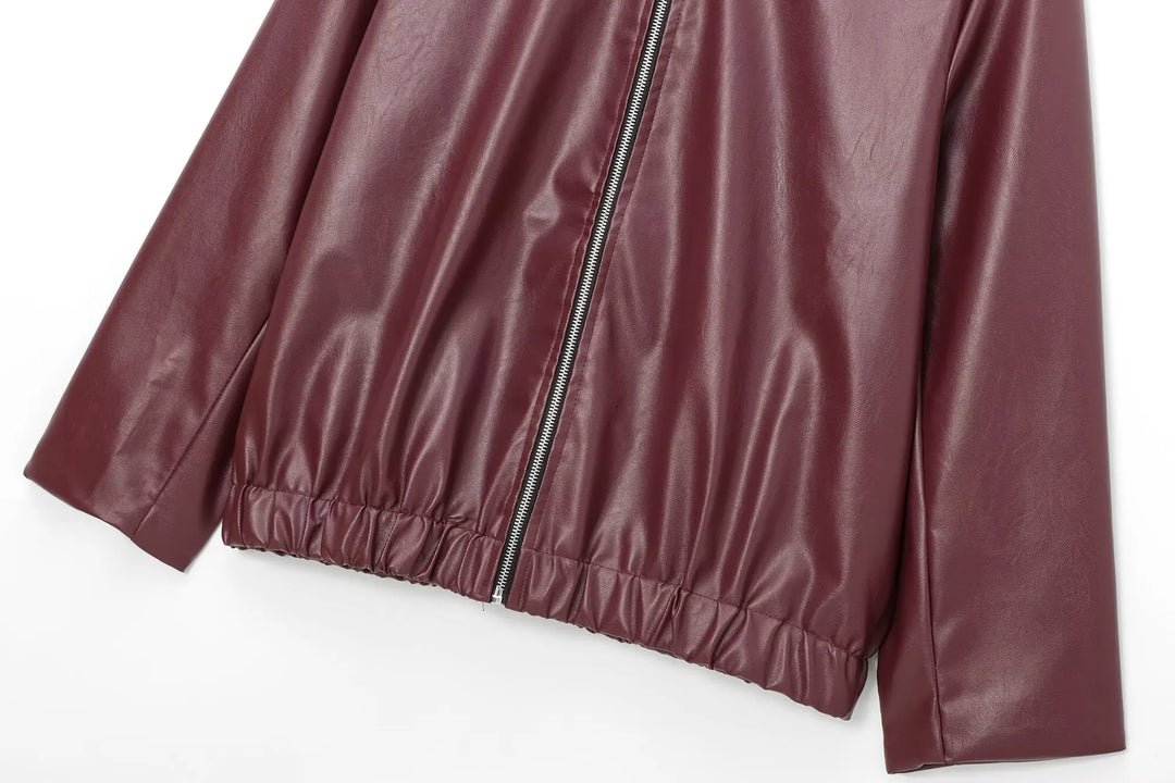 Women's Cropped Zip-Front Leather-Look Jacket