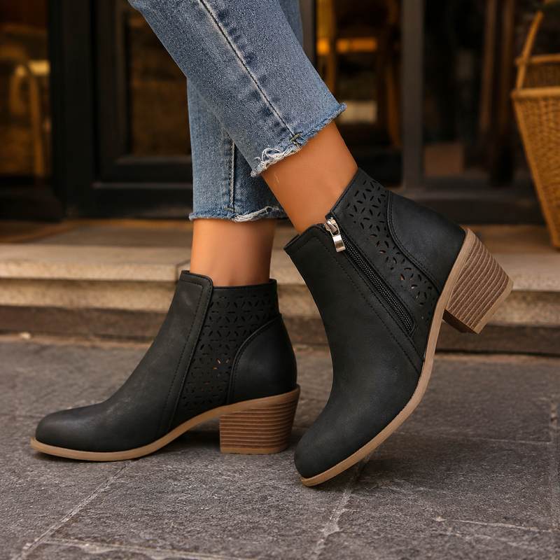 Women's Cutout Block Heel Ankle Boots