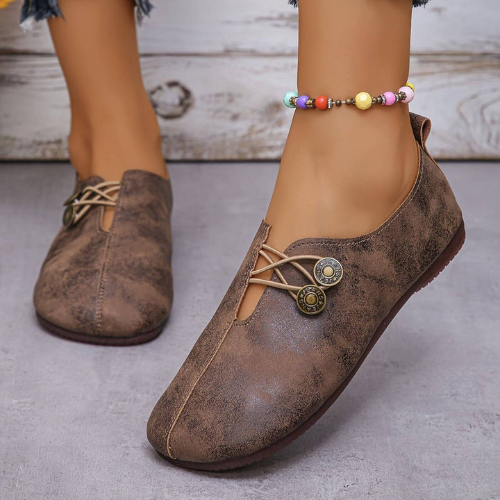 Women's Cutout Slip-On Shoes with Button Closure