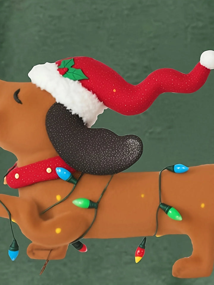 Women's Christmas Jumper Dachshund Santa Hat Fairy Lights