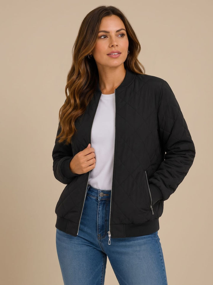 Women's Diamond Quilted Bomber Jacket