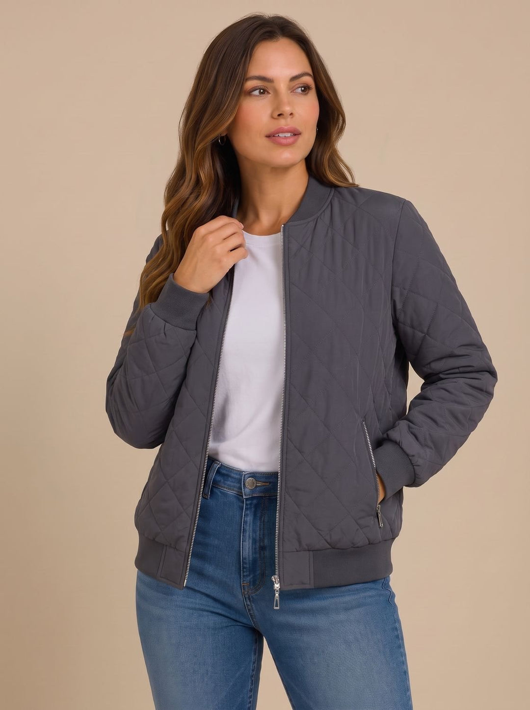 Women's Diamond Quilted Bomber Jacket
