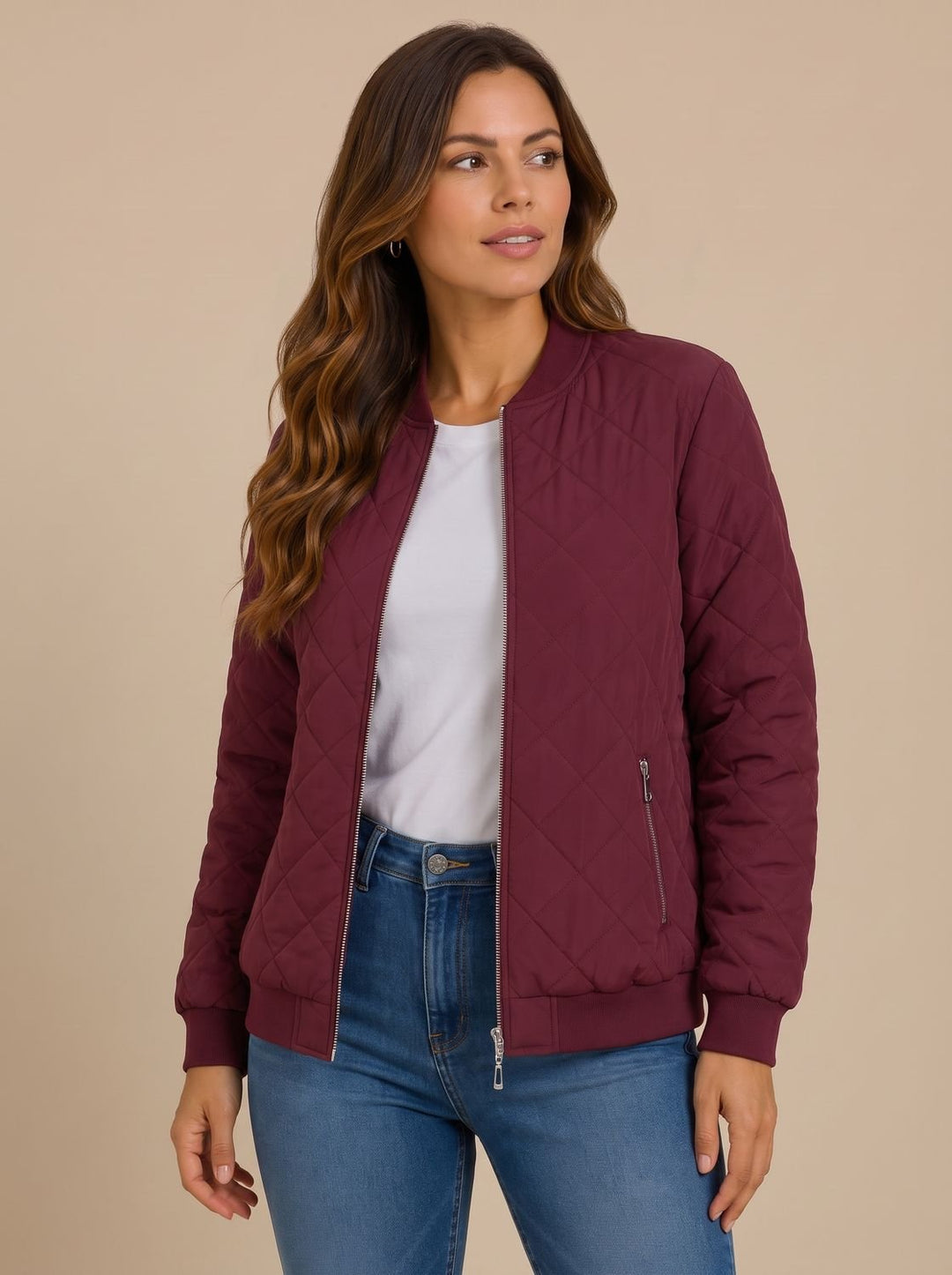 Women's Diamond Quilted Bomber Jacket