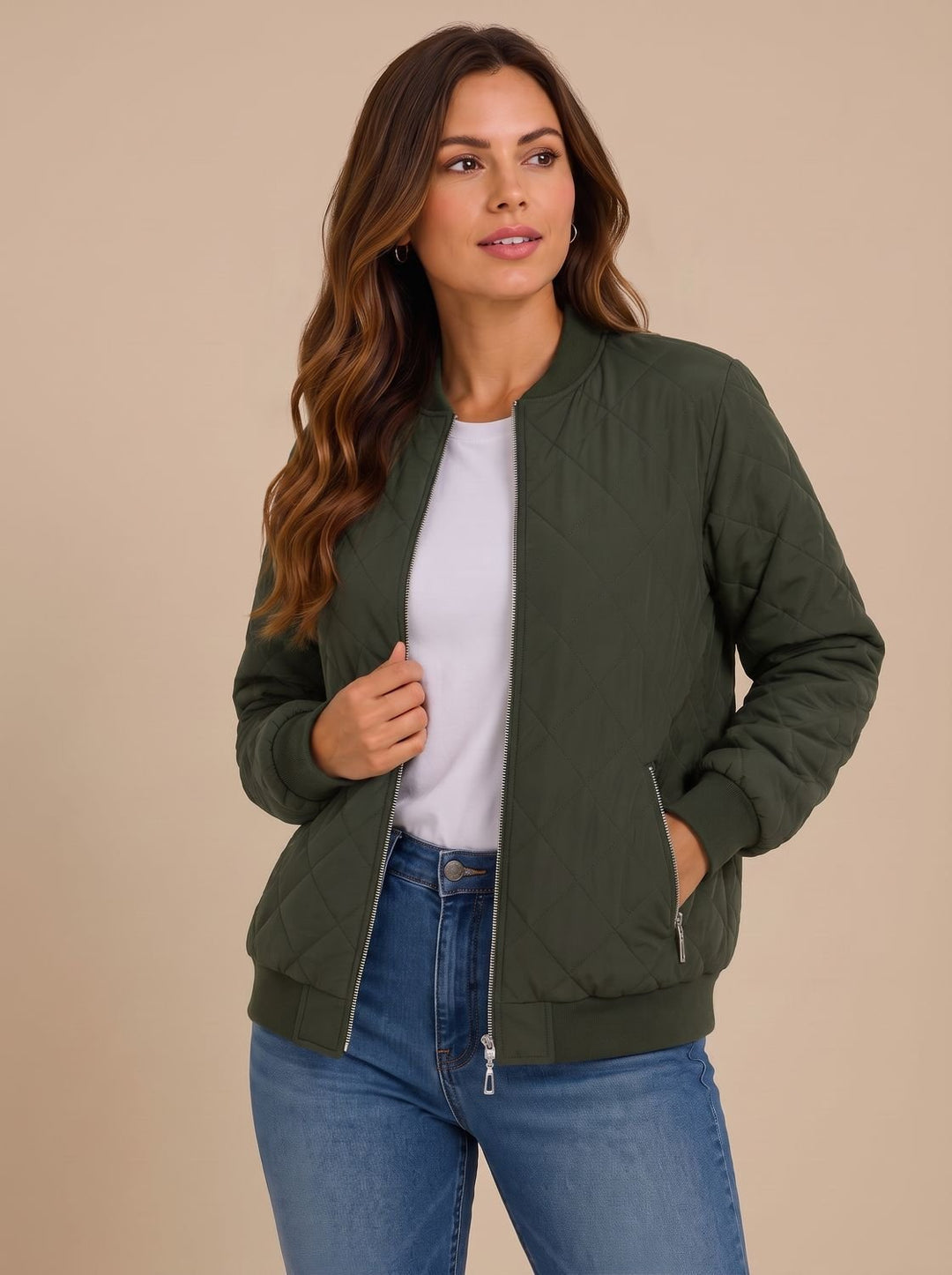 Women's Diamond Quilted Bomber Jacket