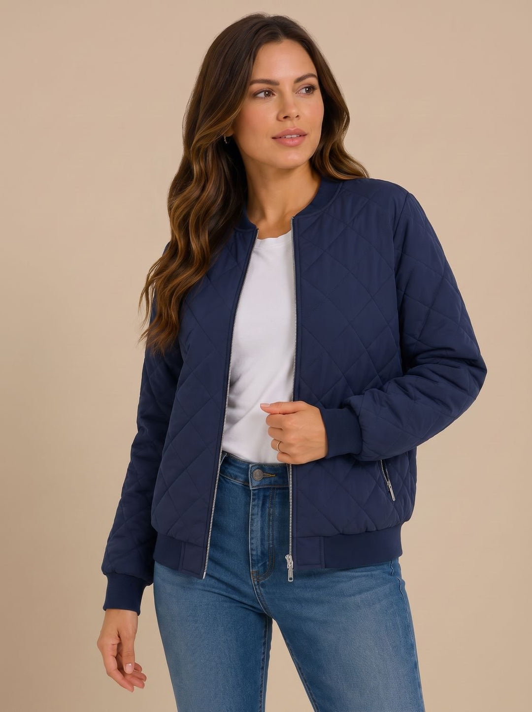 Women's Diamond Quilted Bomber Jacket