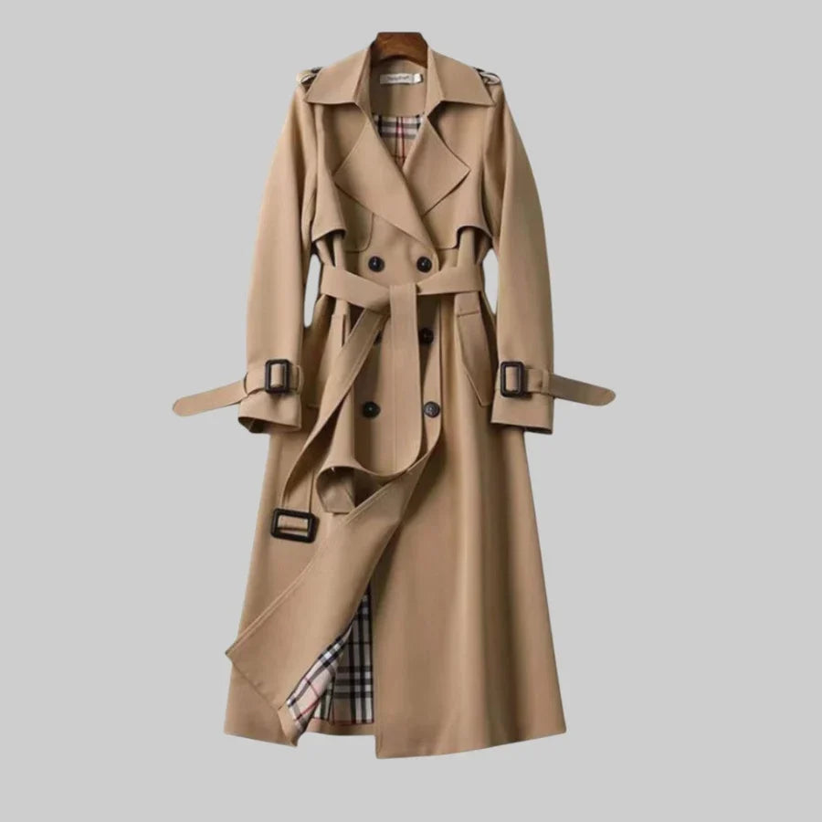 Women's Double-Breasted Belted Trench Coat with Wide Lapels