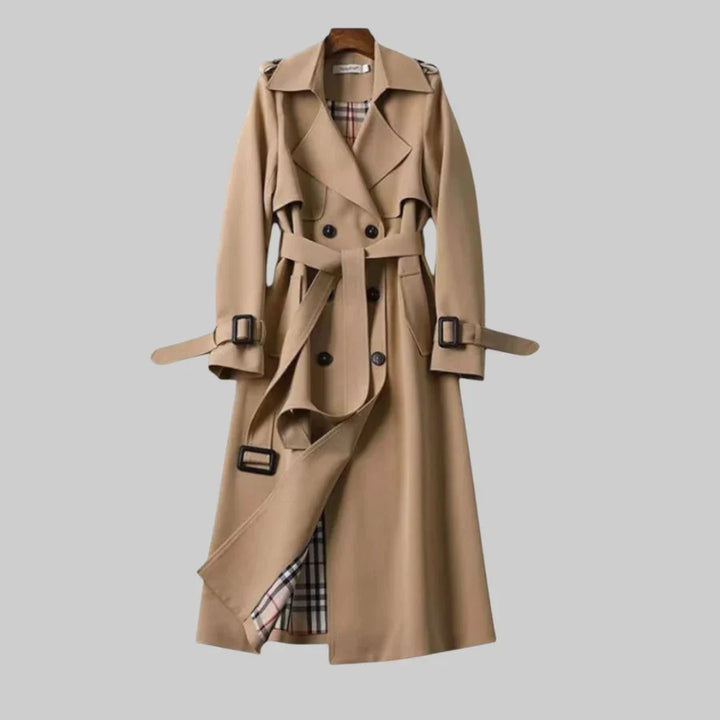 Women's Double-Breasted Belted Trench Coat with Wide Lapels