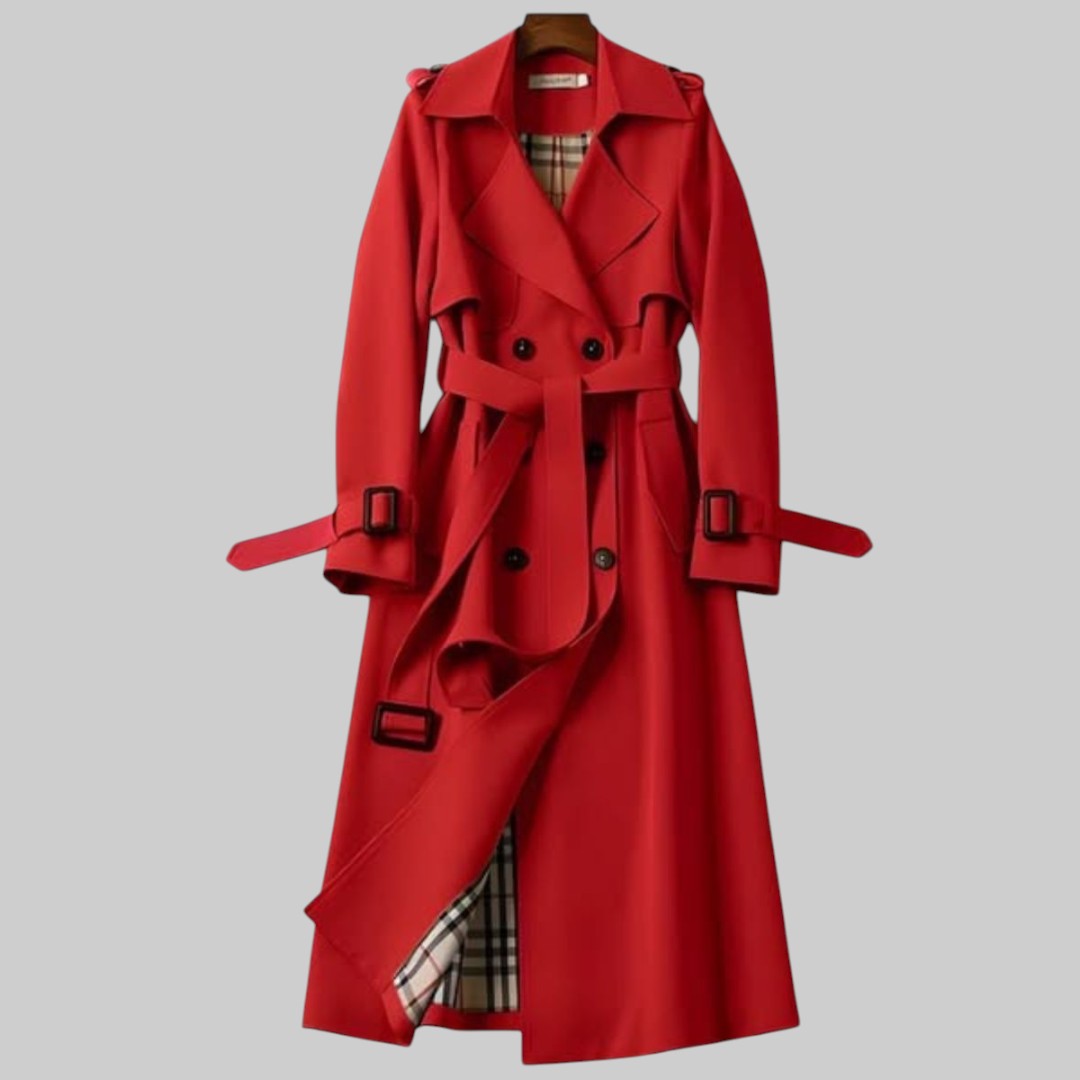 Women's Double-Breasted Belted Trench Coat with Wide Lapels
