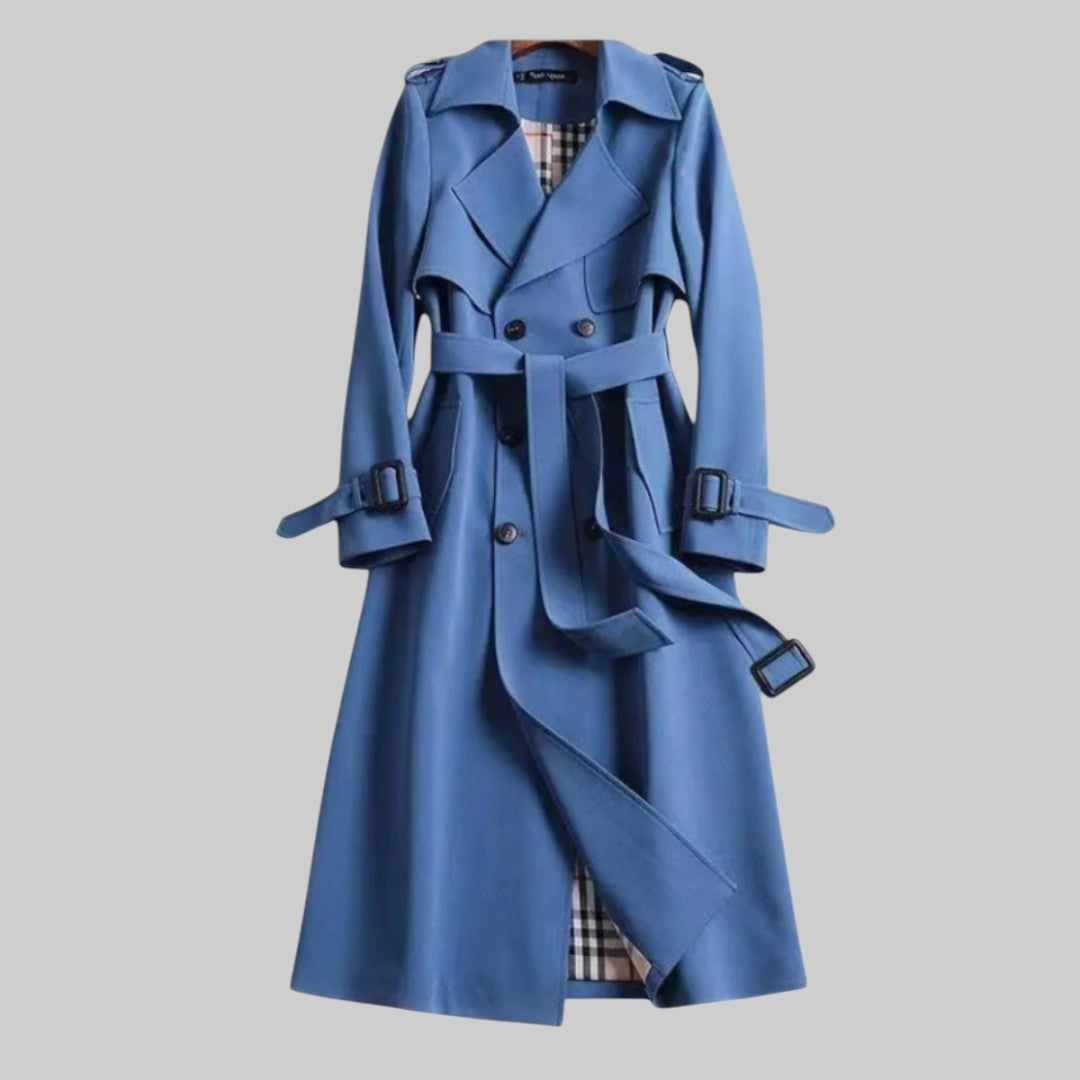 Women's Double-Breasted Belted Trench Coat with Wide Lapels