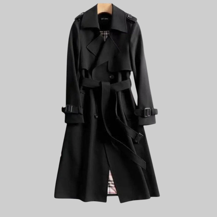 Women's Double-Breasted Belted Trench Coat with Wide Lapels