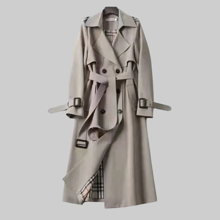 Women's Double-Breasted Belted Trench Coat with Wide Lapels