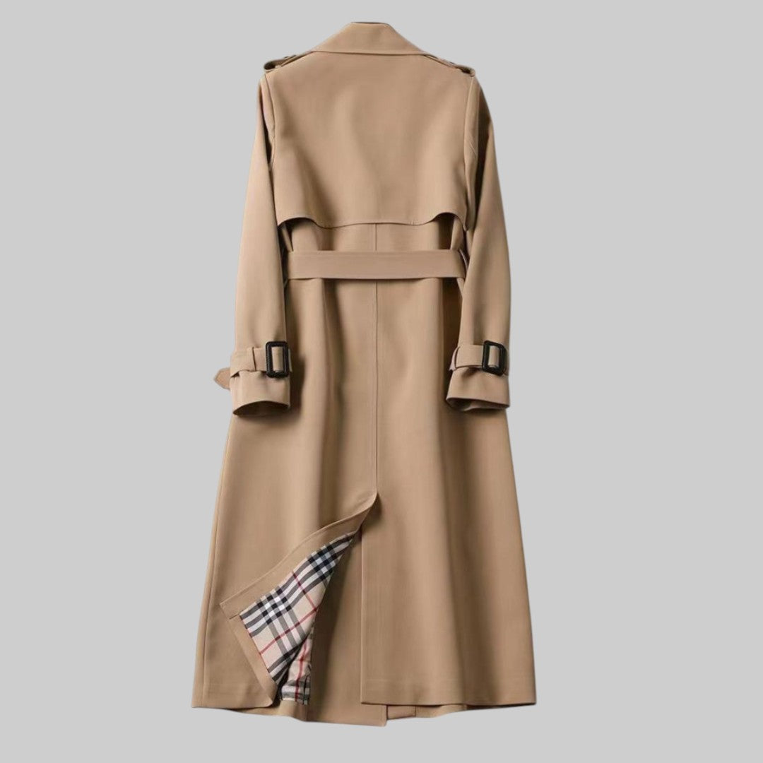 Women's Double-Breasted Belted Trench Coat with Wide Lapels