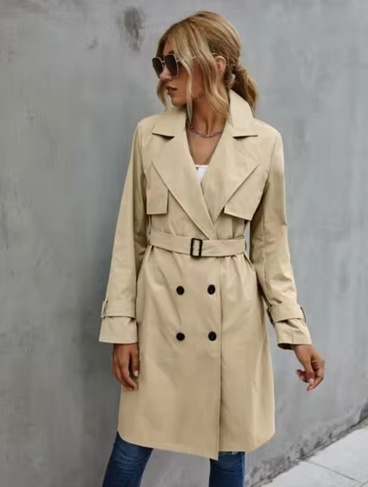 Women's Double-Breasted Trench Coat with Wide Lapels