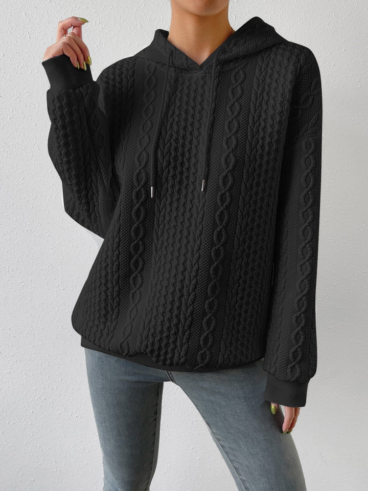 Women's Drawstring Hooded Cable Knit Sweater