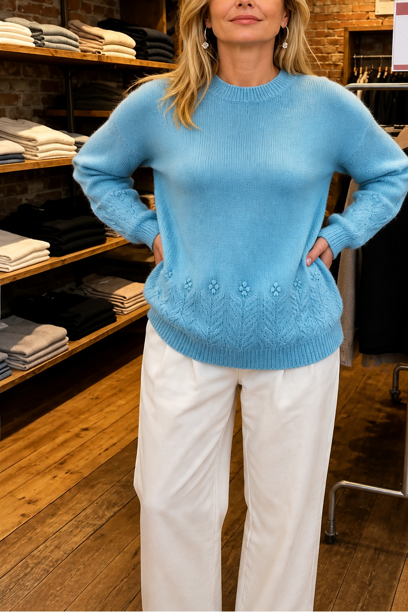 Women's Embroidered Cable Knit Crew Neck Sweater