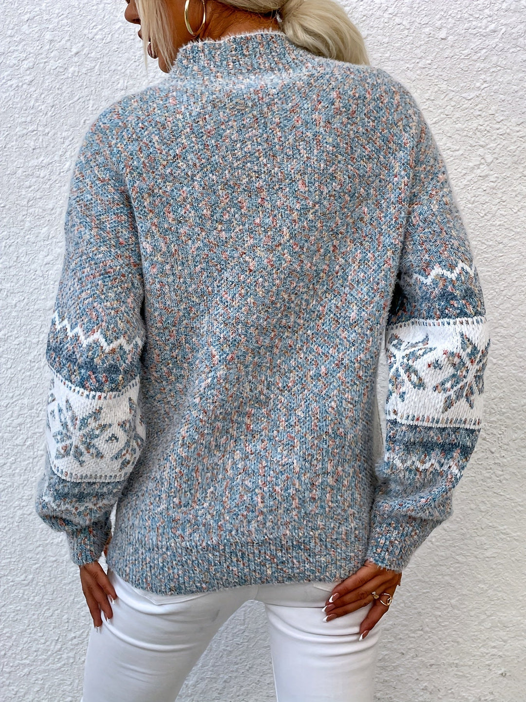 Women's Christmas Jumper Fair Isle Snowflake Mock Neck