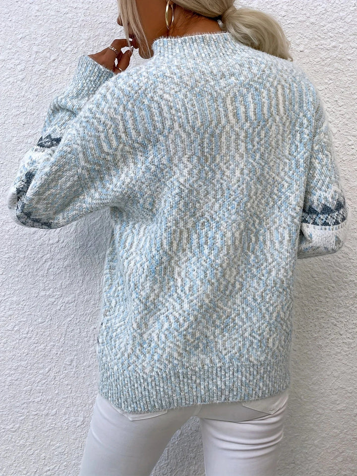 Women's Christmas Jumper Fair Isle Snowflake Mock Neck