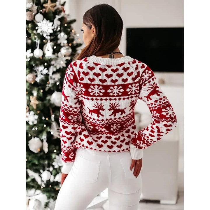 Women's Christmas Jumper Fair Isle Reindeer Heart Crew Neck