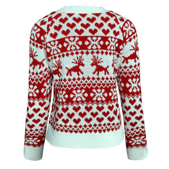 Women's Christmas Jumper Fair Isle Reindeer Heart Crew Neck