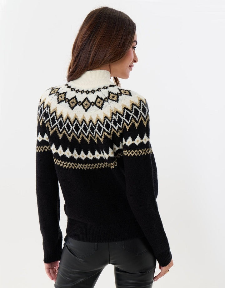 Women's Christmas Jumper Fair Isle High Neck in Black