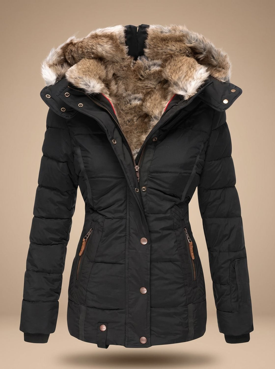 Women's Faux-Fur Hooded Quilted Puffer Coat