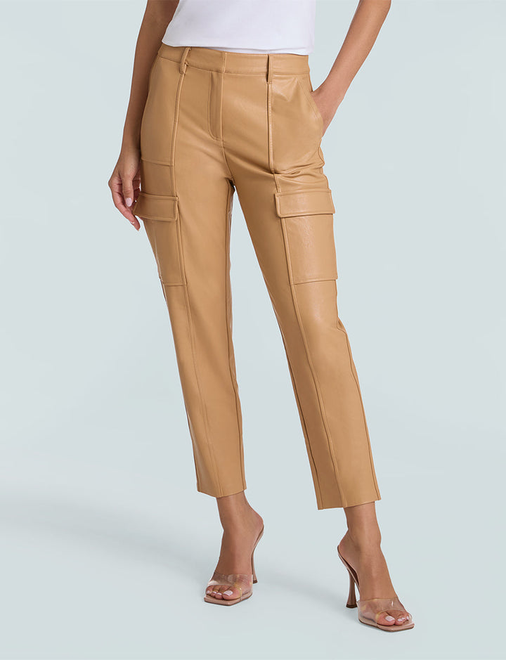Women's Faux Leather Cropped Cargo Trousers